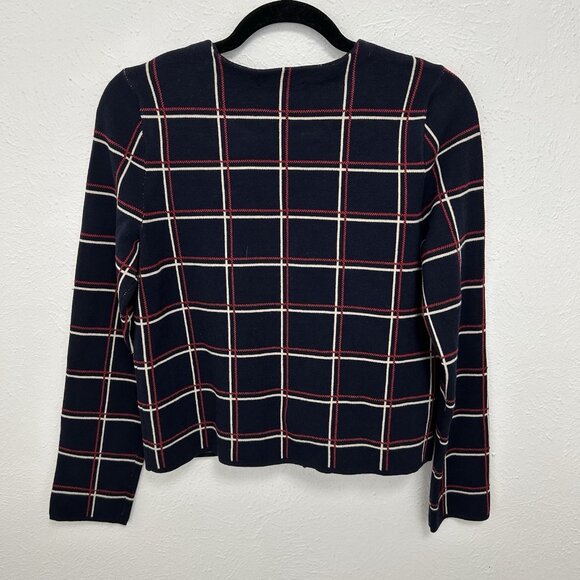 Ann Taylor Cardigan Sweater Windowpane Check Red Blue Button Down Career Size MP - Picture 7 of 10